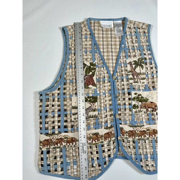 VTG Casey And Max African Safari Plaid Lattice Animal Motif Vest Womens SZ Large - Picture 10 of 14